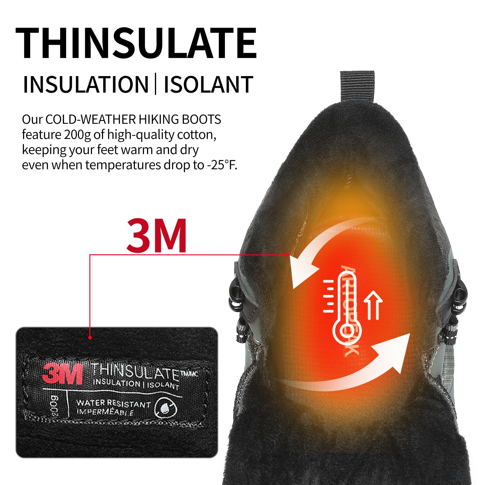 ARTOPEAK Men's 3M Thinsulate Winter Snow Boots | Wide Toe Box | Insulated Slip-Resistant Outsole | Thermal Insulation for Cold Weather | Hiking & Walking - Image 3