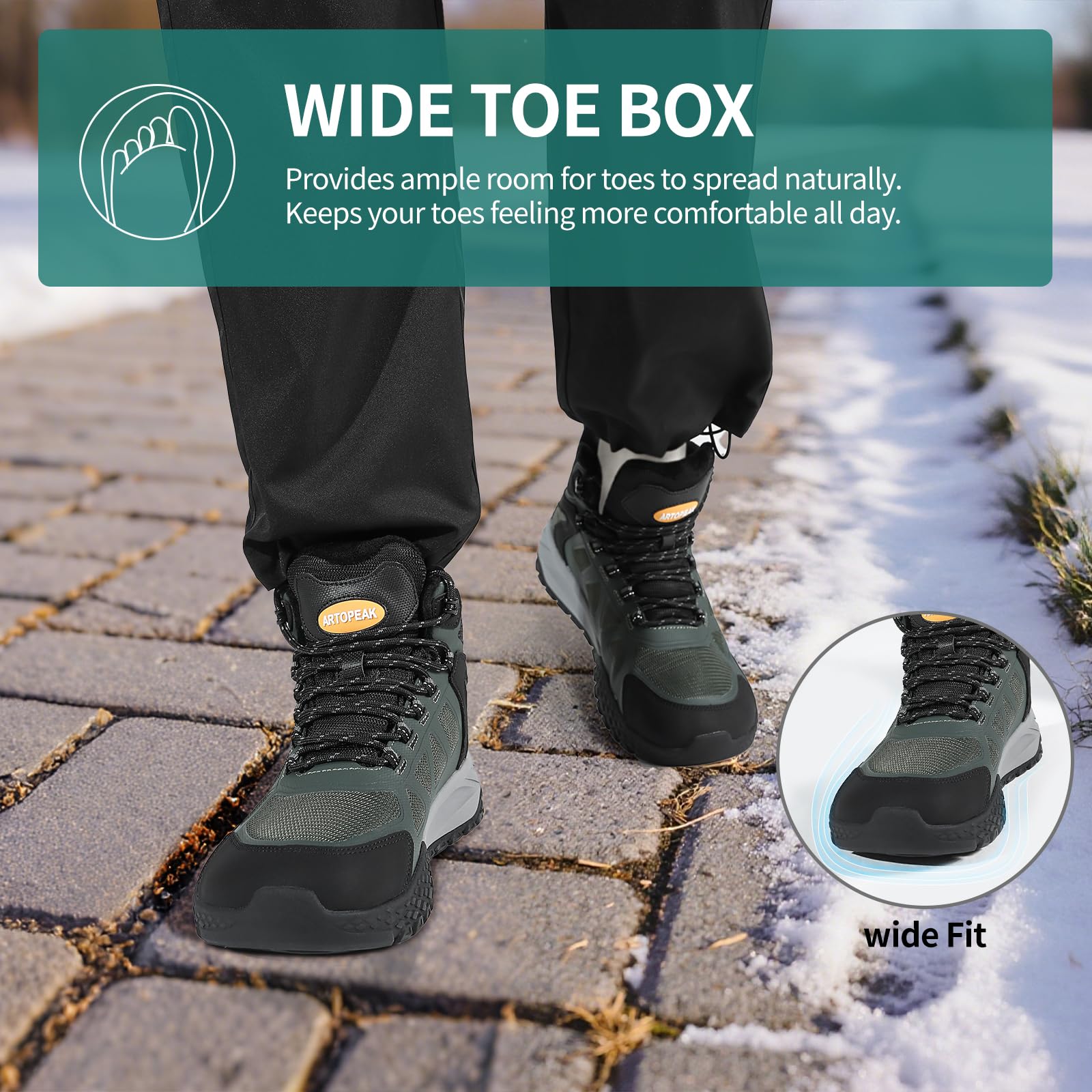 ARTOPEAK Men's 3M Thinsulate Winter Snow Boots | Wide Toe Box | Insulated Slip-Resistant Outsole | Thermal Insulation for Cold Weather | Hiking & Walking - Image 4