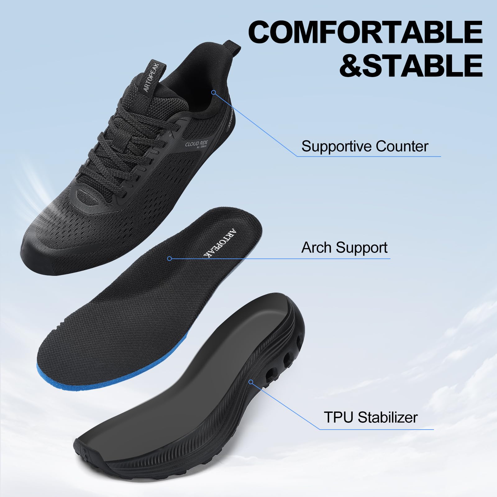 ARTOPEAK Women's Wide Orthopedic Walking Shoes Cushioned Running Tennis Sneaker with Arch Support Comfortable Thick Non-Slip Sports Footwear for Gym Workout Training - Image 6